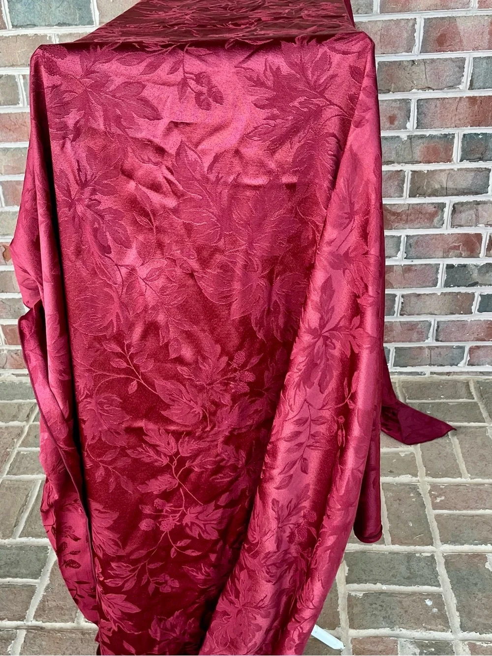 Vintage Burgundy Damask Floral Tablecloth Rectangle 102x57 Red Jacquard Satin